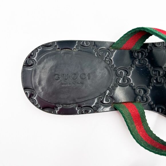Gucci GG Web Stripe Flip Flop Sandal Black EU 37 US Women's 7 Flat Logo - Picture 6 of 14